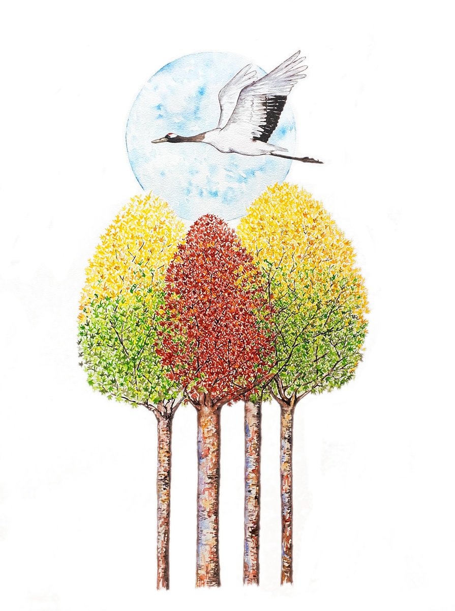 Illustrative Landscape Watercolour By Marian Gorin, 17 X 22", Delight Is As The Flight, Original Artwork