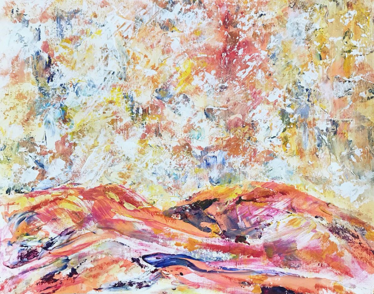 Abstract Landscape Acrylic Painting By Tetiana Pchelnykova, 14 X 12", Mountain Abstract, Silence, Original Artwork