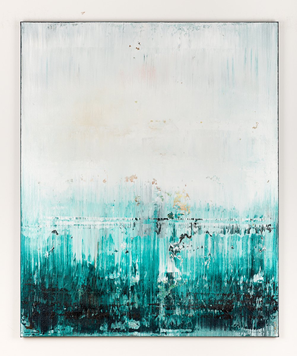 Abstract Acrylic Painting By Radek Smach, 35 X 43", Emerald Ut417, Original Artwork