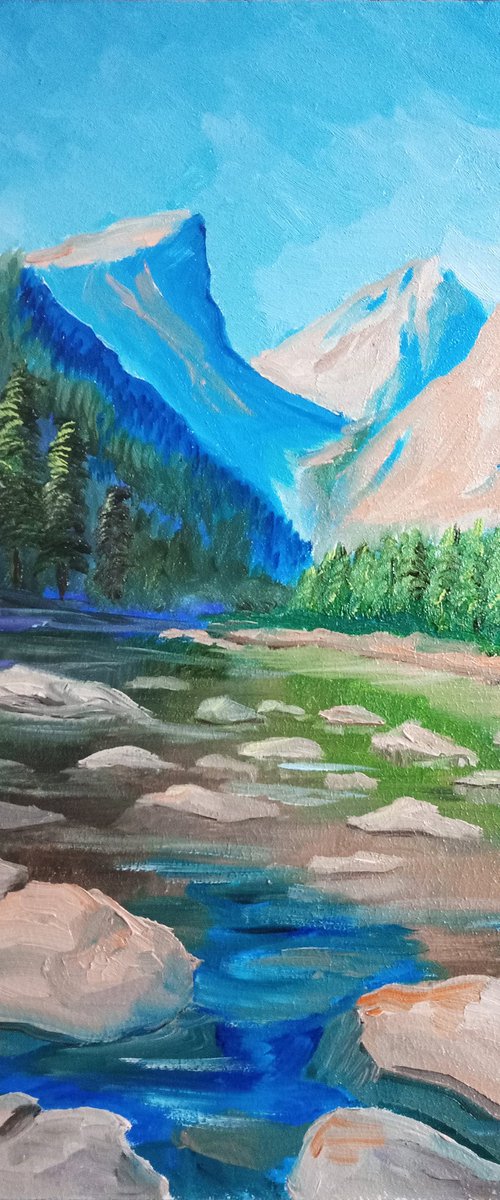 Mountain landscape with lake and rocks by Dmitry Fedorov