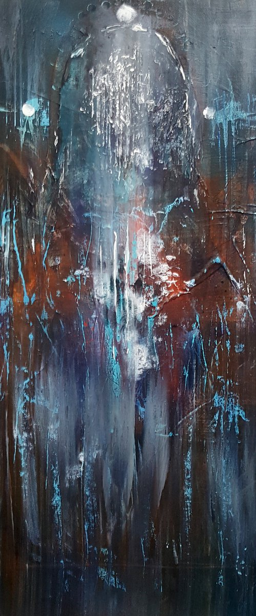 Large dark gothic gestural angel series painting by KLOSKA by Kloska Ovidiu