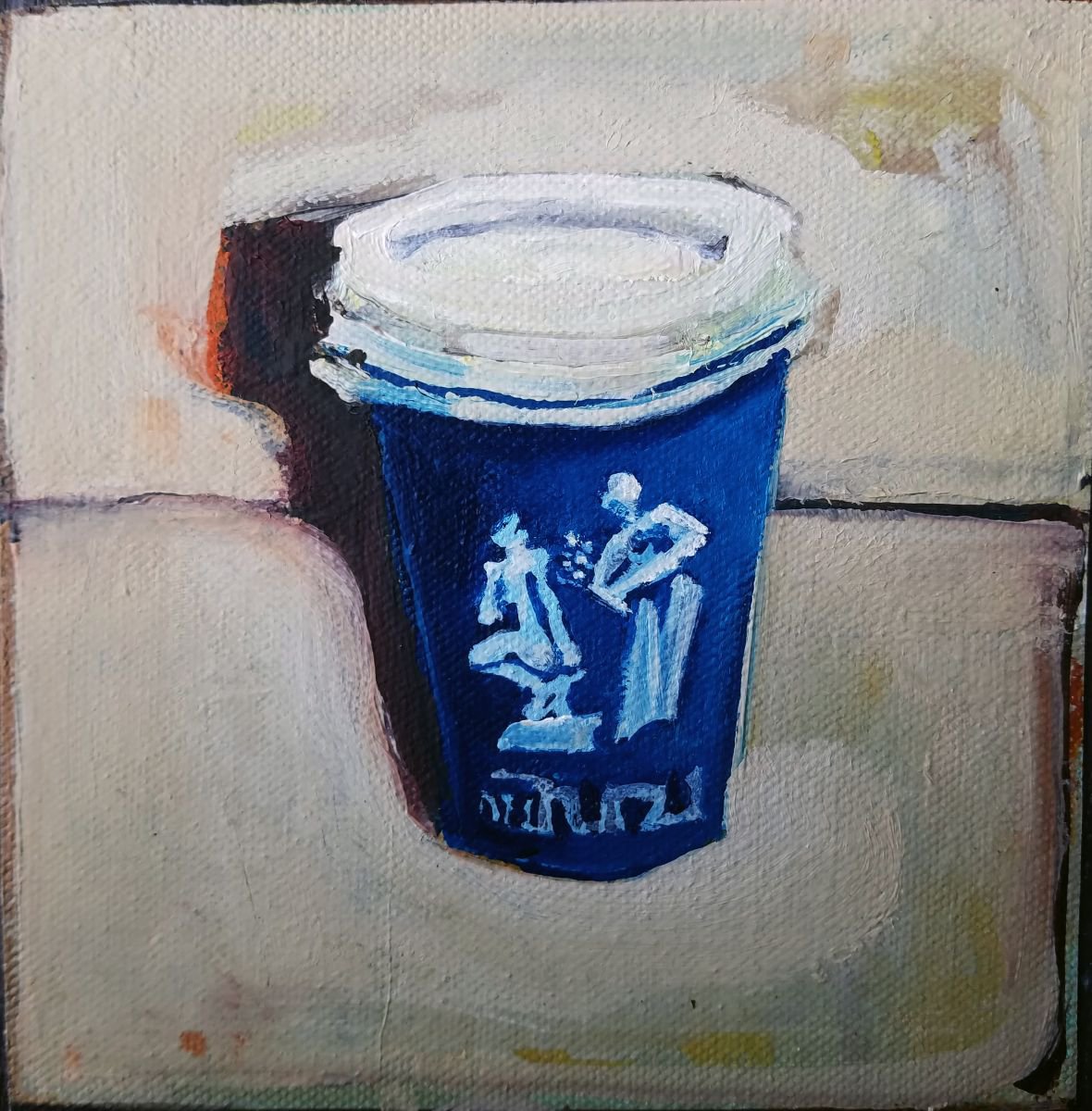 Urban And Pop Still Life Oil Painting By Shelton Walsmith, 13 X 13", Still Life With Coffee Cup, Original Artwork