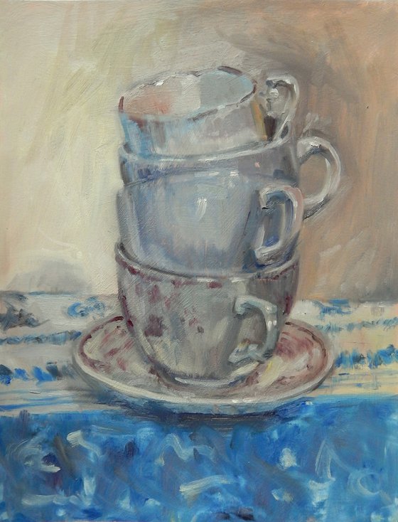 Original oil painting, 'Mixed Tea', still life, by British artist Sheri Gee