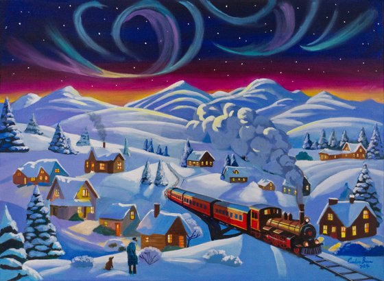 Winter train in the village