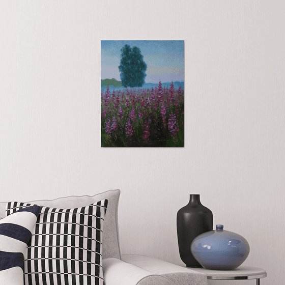 The Morning Over The Fireweed Field - summer landscape painting
