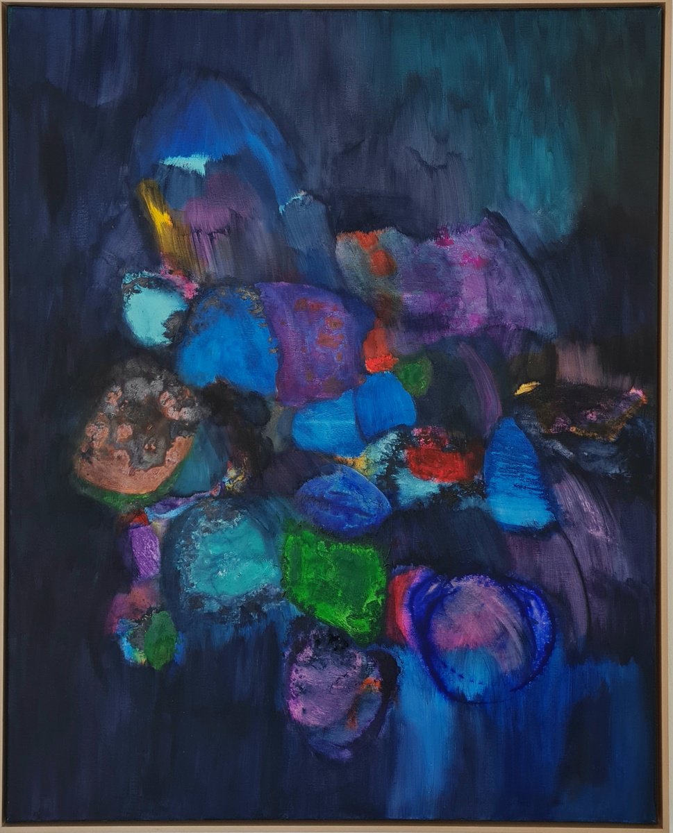 Organic Abstract Acrylic Painting By Wioletta Gancarz, 33 X 41", Waterfall, Original Artwork