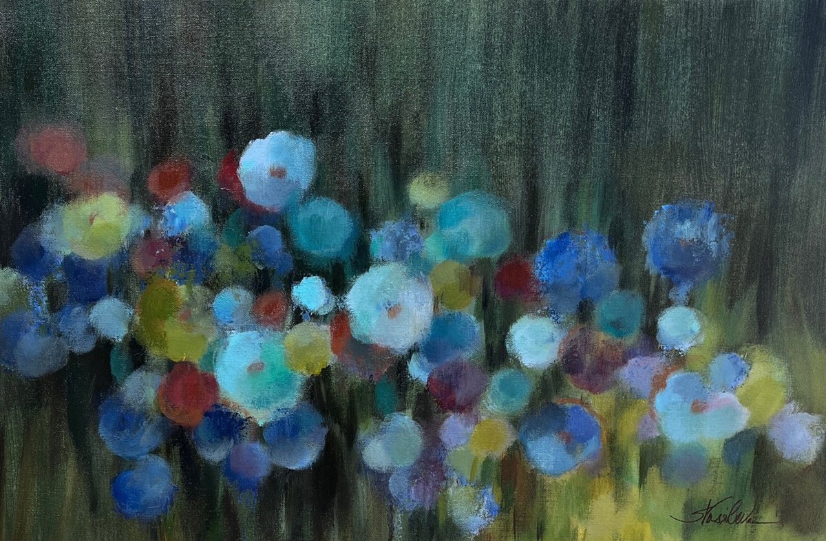  Evening Blue Garden By Silvia Vassileva, 28 X 18, Artwork For Sale On Artfinder