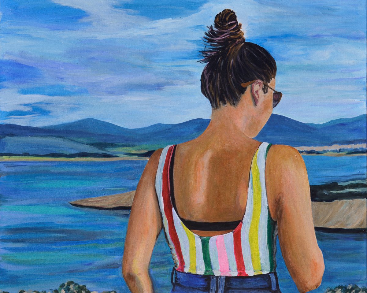 Photorealistic Portrait Acrylic Painting By Isabel Robledo, 39 X 32, Victoria Is Sea, Original Artwork