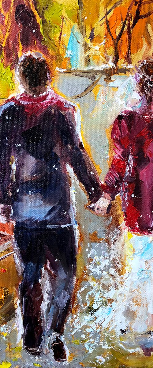 LOVERS ' WALK - Bride and groom. Romantic walk. Couple in love. Autumn Park. Two. Meeting. Senses. Joy. by Marina Skromova
