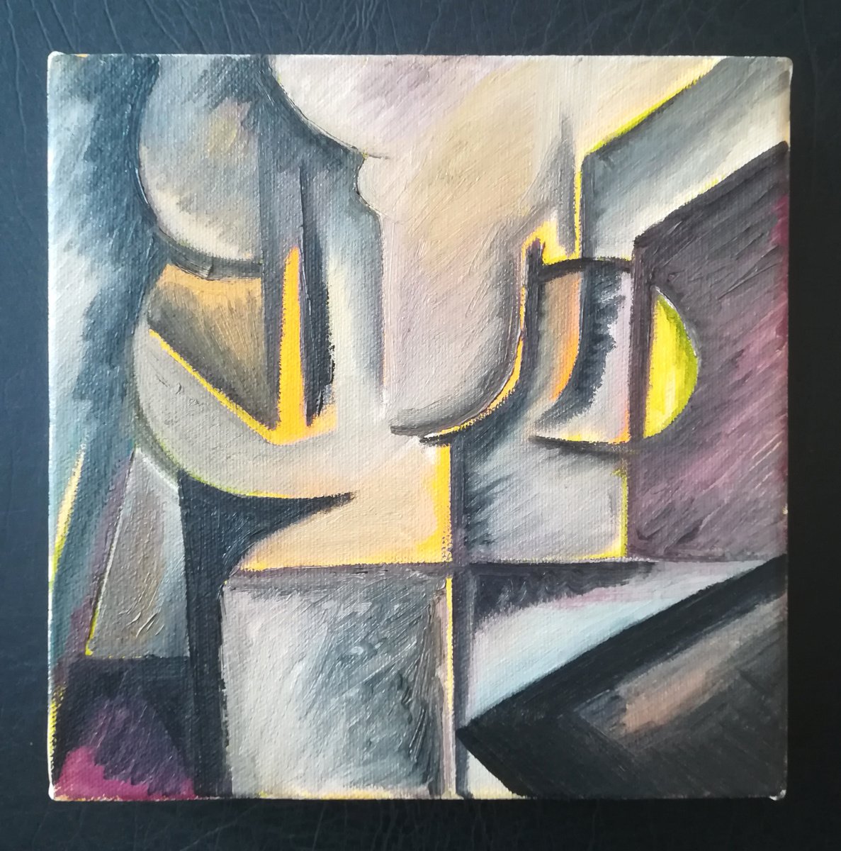 Geometric Abstract Oil Painting By Aleksandar Basic, 8 X 8, Elements 5, Original Artwork