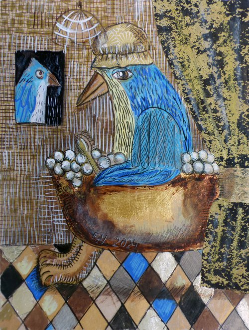 Bird in the bath by Elizabeth Vlasova
