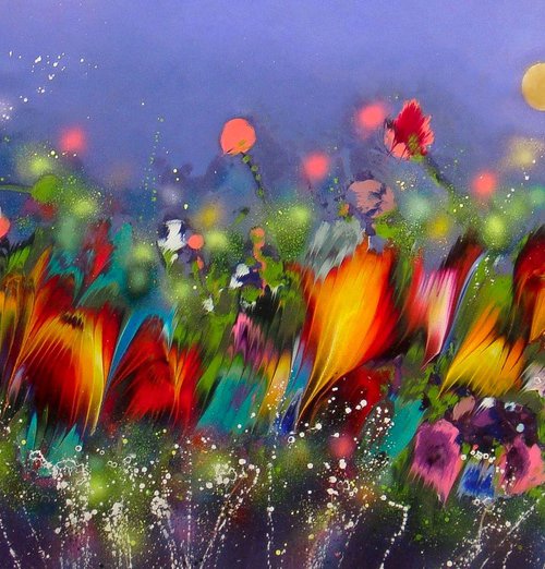 101" VERY LARGE Flowers Painting "Evening Magic" by Irini Karpikioti