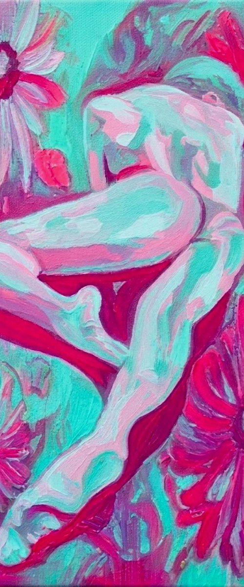 "Cyan Heartbeat" - Abstract Female Figure by Helena Wierzbicki