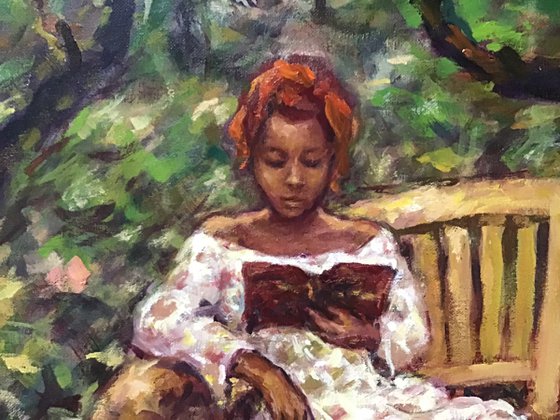 Red Hair, Black Is Beautiful, Girl Reading in Park