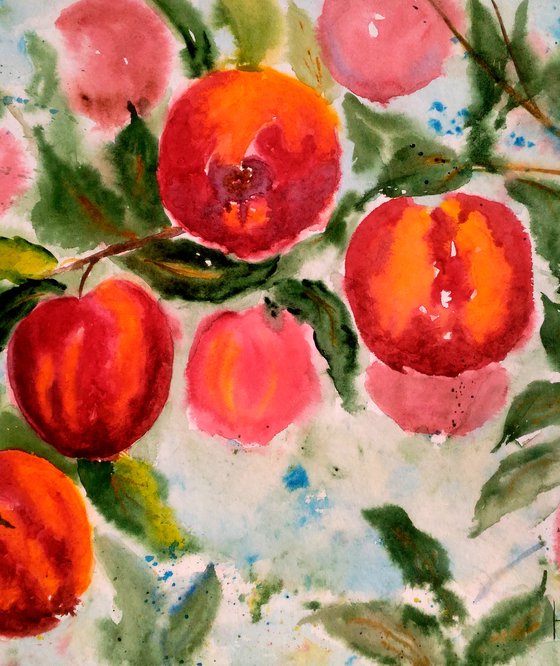 Apples Painting Fruit Original Art Apple Tree Watercolor Apple Branch Artwork Wall Art 17 by 12" by Halyna Kirichenko