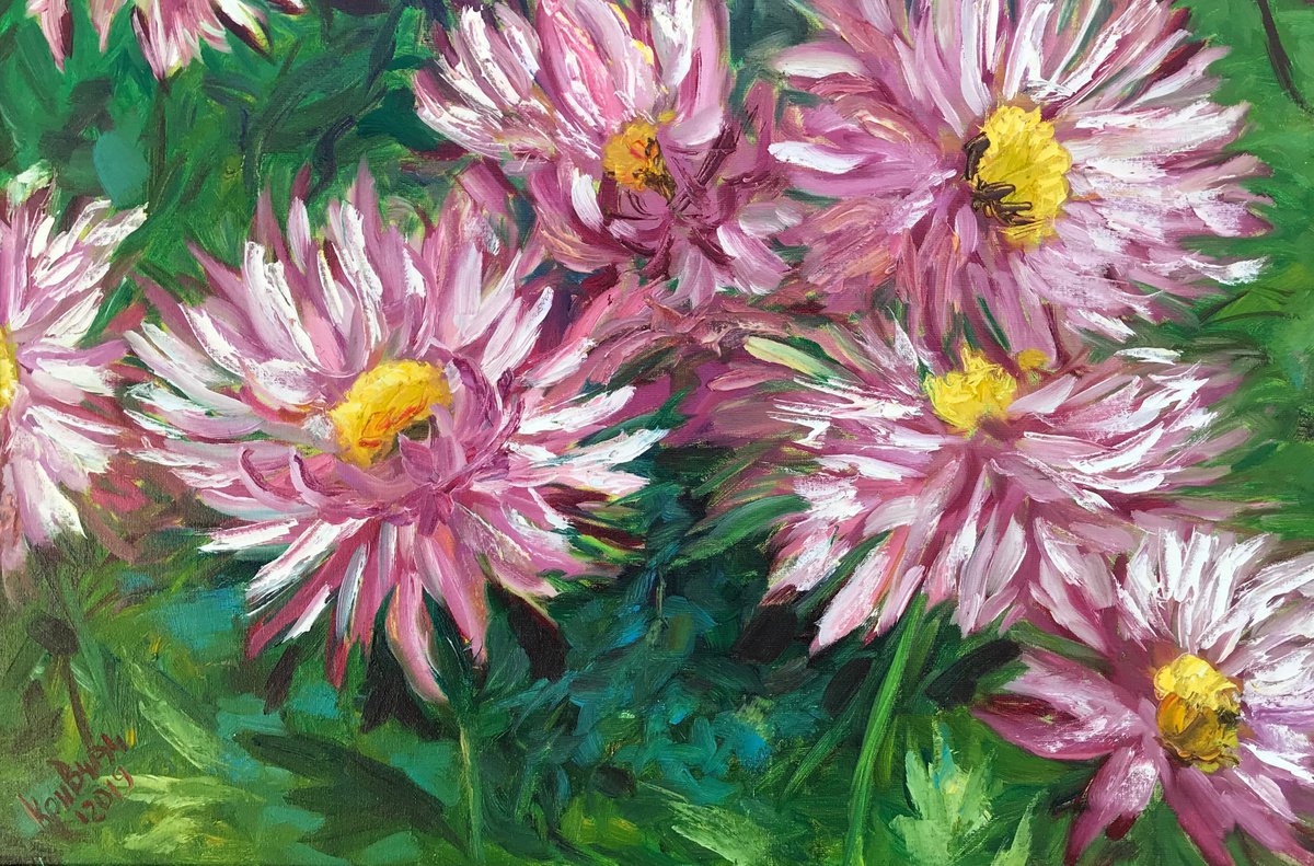 Pink chrysanthemums by Kateryna Krivchach