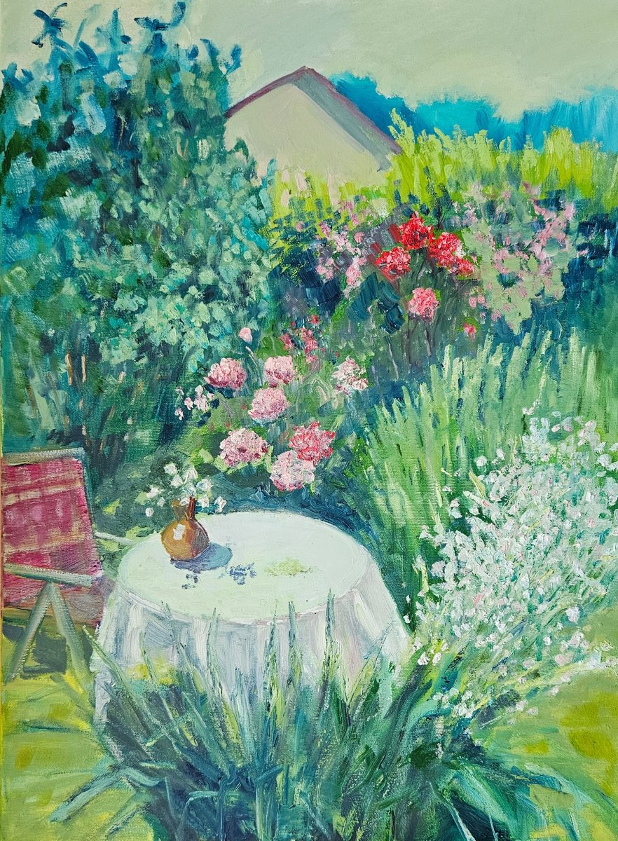 Impressionistic Botanical Oil Painting By Vera Stein, 24 X 31", My Garden, Original Artwork