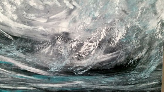 Wild Water - Wave Art, Seascape, Moody Monochrome, XL, Large Painting