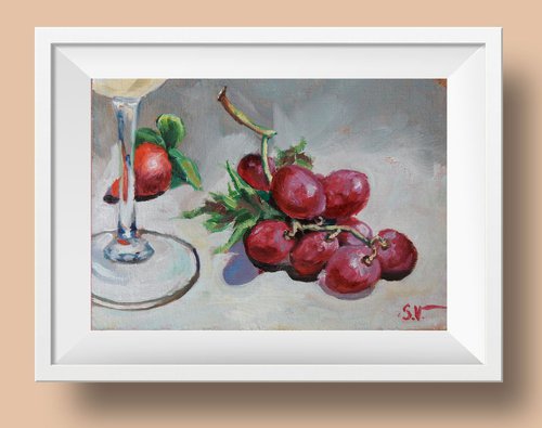 Grapes and glass of wine. by Vita Schagen
