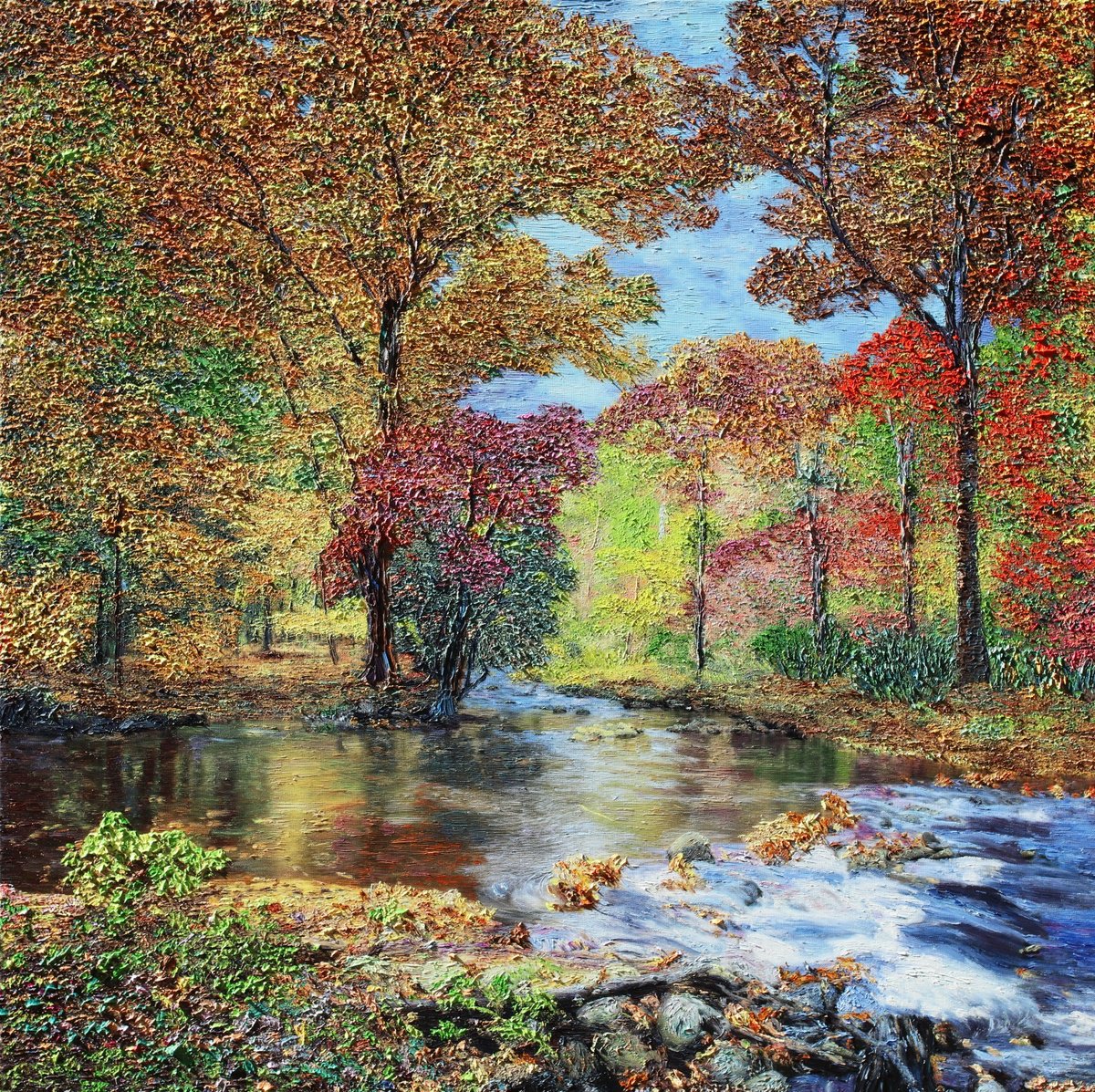 Impressionistic Landscape Oil Painting By Kenneth Halvorsen, 36 X 36", Magical Moment, Original Artwork
