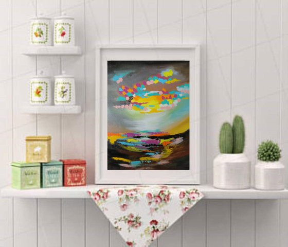 Abstract !! Dance of the clouds!! Small Painting !! Gift Art !!