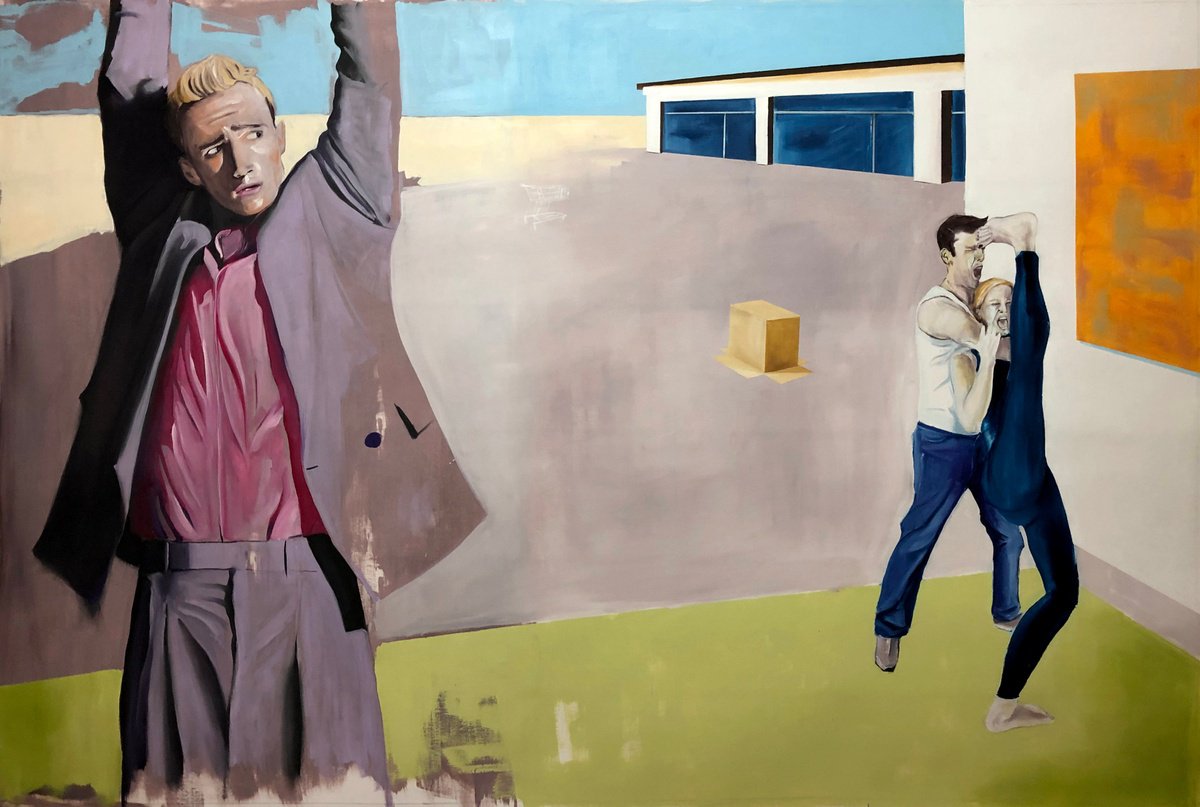 Urban And Pop Portrait Oil Painting By Kujbus Janos, 79 X 53", Sudden, Original Artwork