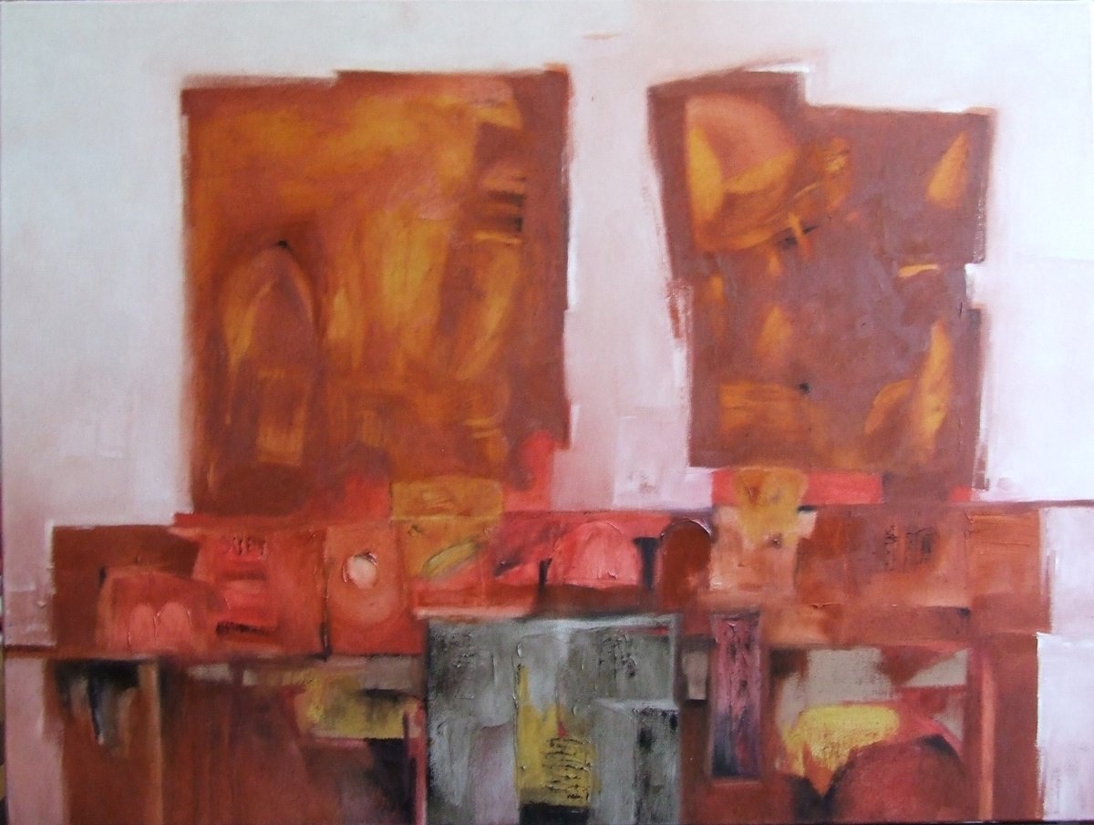 Abstract Oil Painting By Csaba Csendes, 31 X 24, Szomszedok, Original Artwork