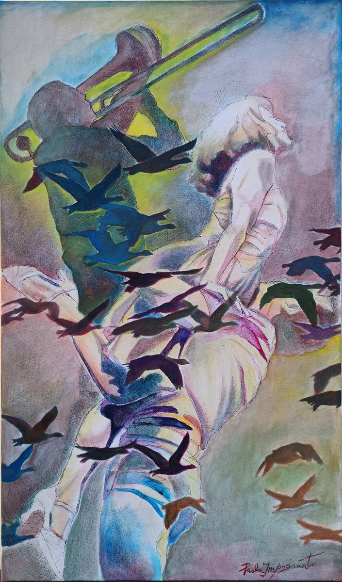 Expressive Portrait Acrylic Painting By Paola Imposimato, 15 X 26", The Breath Of Freedom, Original Artwork