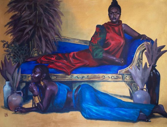 Portrait painting of two beautiful woman