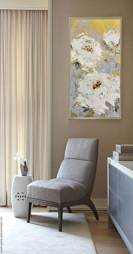 Gold White Abstract Peonies