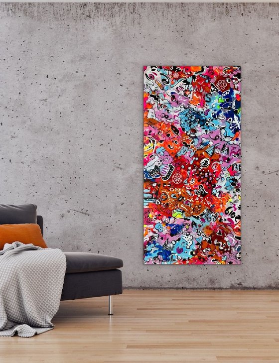 71''x 35''(180x90cm),Life in Colors 9, urban ,pop art ready to hang, colorful canvas art  - xxxl art - abstract art painting- extra large art- mixed media