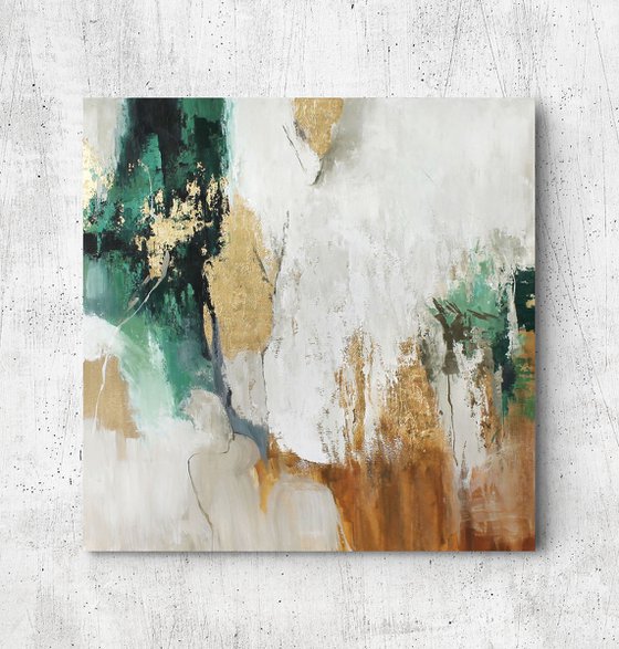 "Green Sobriety 5" Abstract green gold art