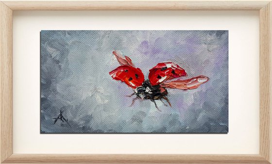 Towards the goal - Oil painting, life of insect, ladybug art, canvas painting, impressionism, palette knife