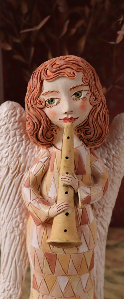 Angels song. Angel with a flut. OOAK Sculpture by Elya Yalonetski