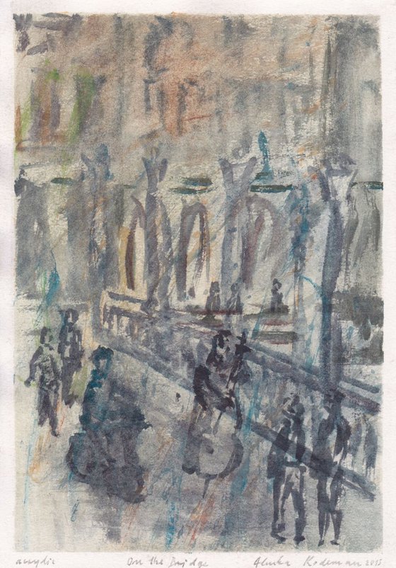 On the Bridge, September 2015, acrylic on paper