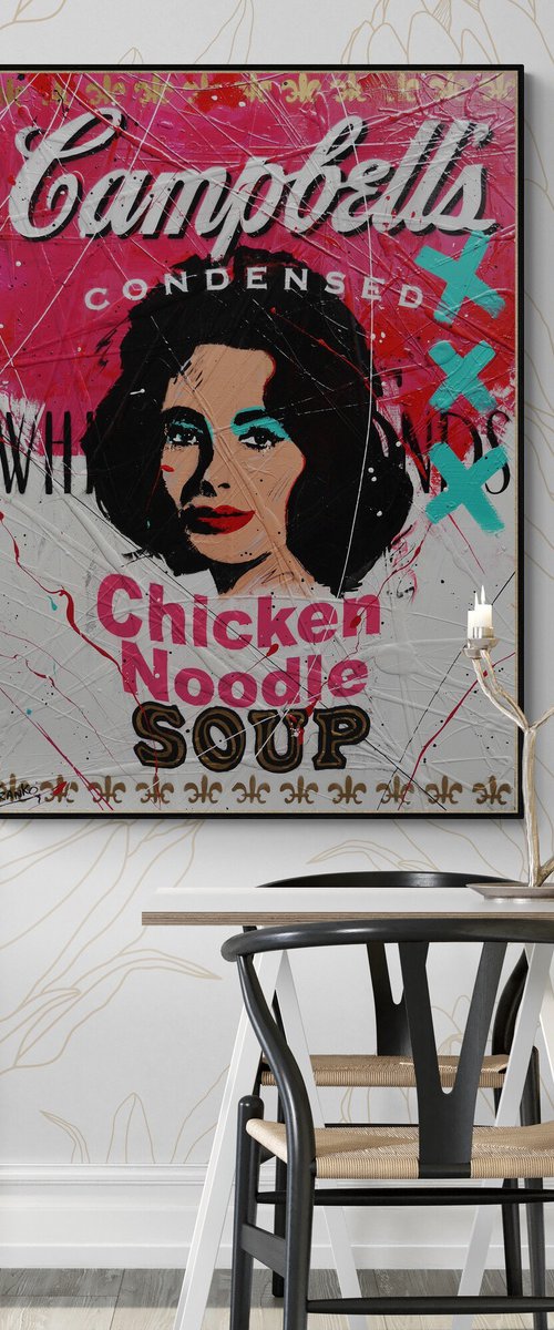 Noodle Liz 140cm x 100cm Campbell's Soup Liz Taylor Textured Urban Pop Art by Franko