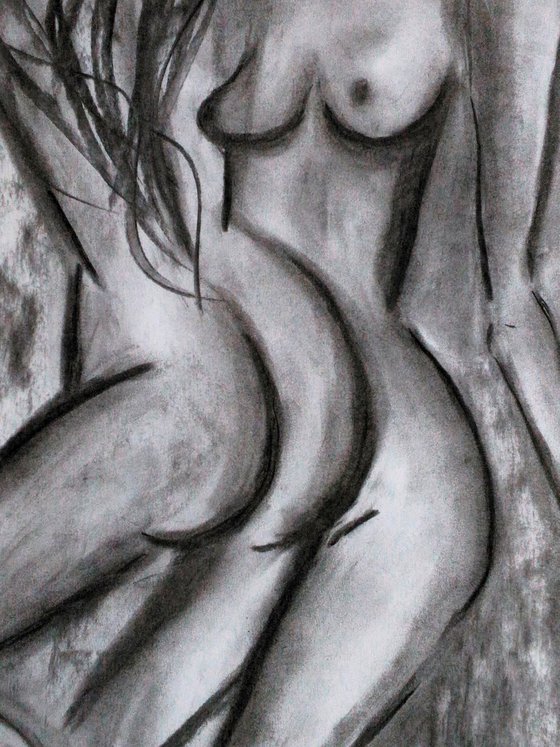 Lesbian Painting LGBT Original Art Couple Artwork Female Nude Drawing Woman Nude Charcoal Sketch Erotic Painting Home Wall Art 13 by 18" by Halyna Kirichenko