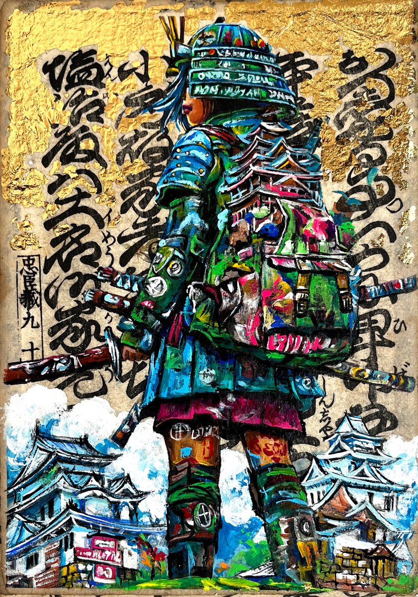 Urban And Pop Portrait Acrylic Painting By Pavs, 6 X 9", Contemporary Samurai, Original Artwork