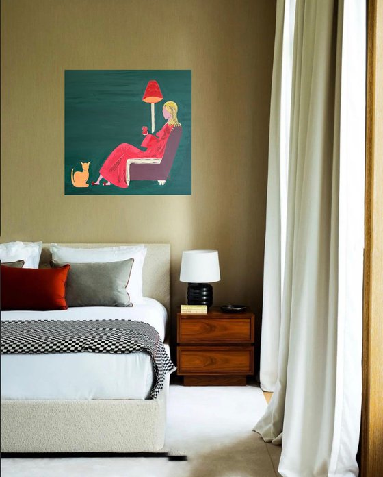Woman with Cat original Painting