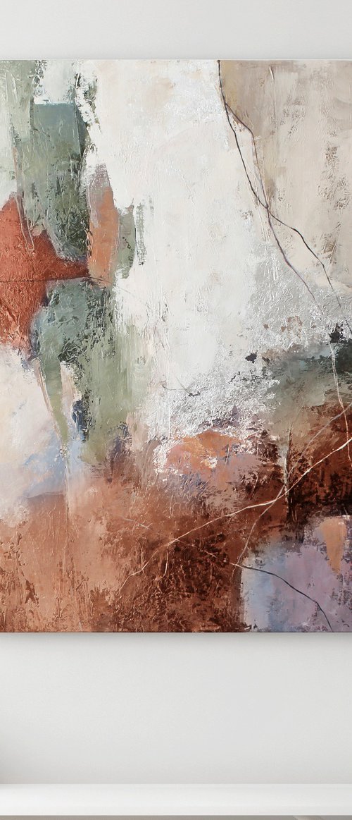 "Orange brume" Green terracotta abstract by Yana Sagan