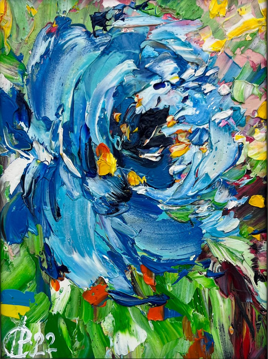 Abstract Botanical Oil Painting By Svitlana Andriichenko, 7 X 9", Brave Blue, Original Artwork
