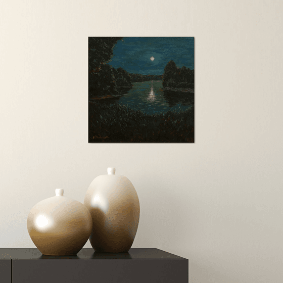 The Lunar Night - original summer landscape, painting