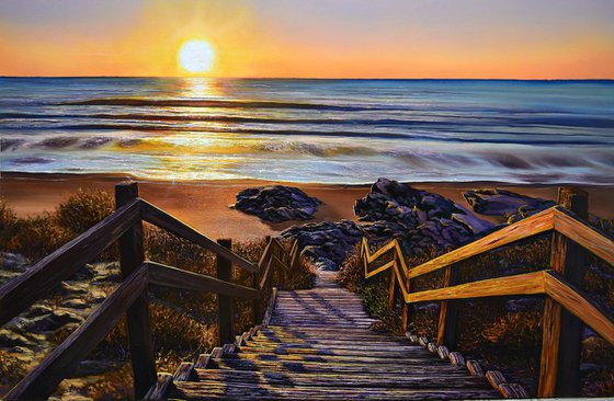 "Golden shore" - LARGE oil painting on canvas 100 x 150 cm (39 x 59 cm)