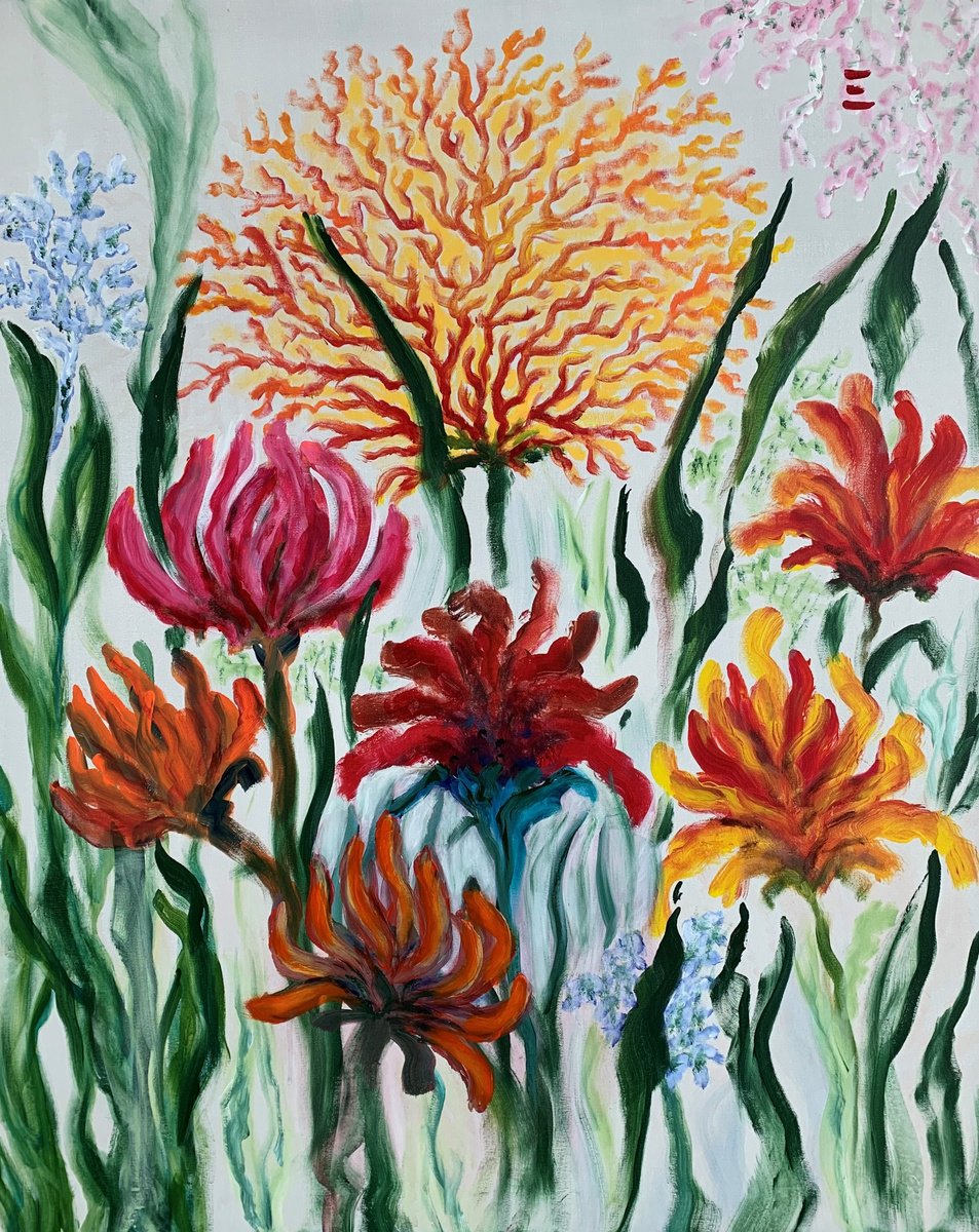 Impressionistic Botanical Acrylic Painting By Eliana Engler, 31 X 39, Flores V, Original Artwork