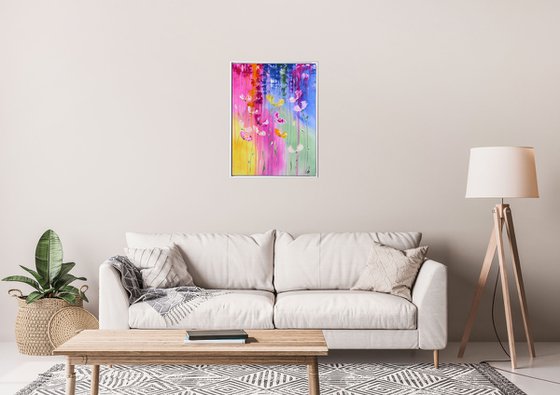 Summer Fun  - abstract flower painting, framed art