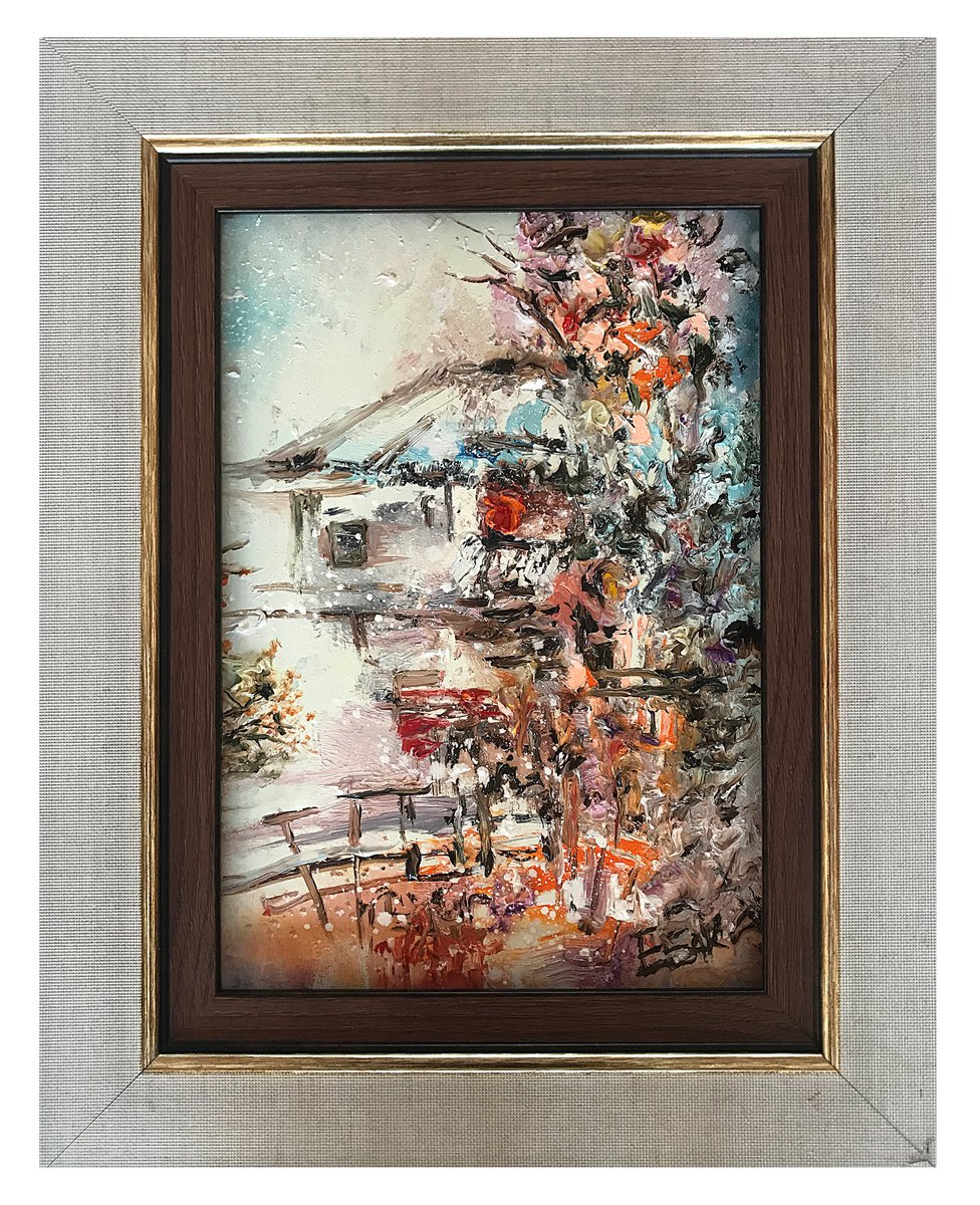 Abstract Landscape Oil Painting By Eleonora Bakalova, 13 X 17, Winter Time, Original Artwork