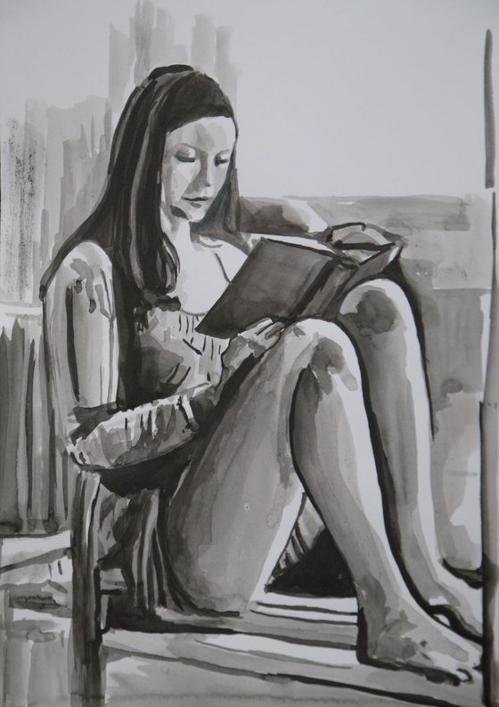 Girl with a book / 42 x 29.7 cm