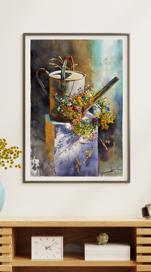 watering can with flowers by Samira Yanushkova