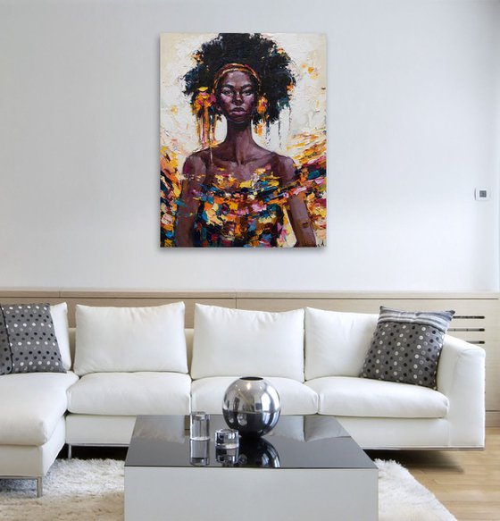 African Queen portrait painting  - Original oil painting