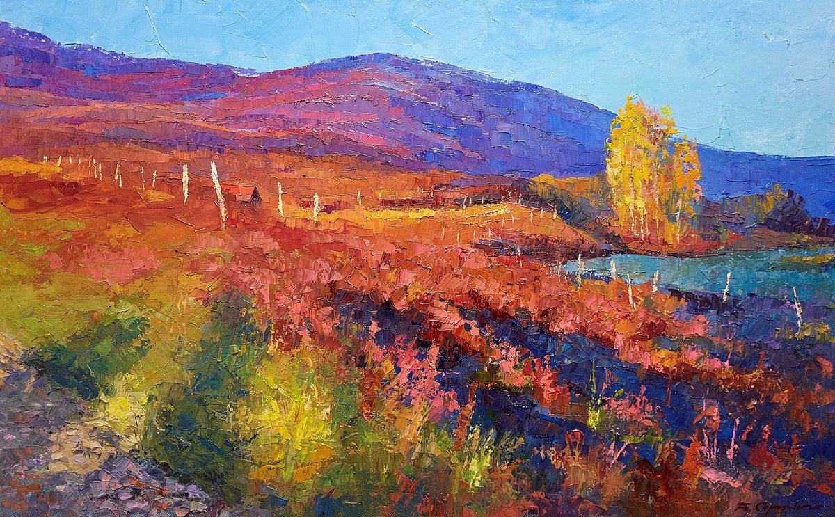 Impressionistic Landscape Oil Painting By Boris Serdyuk, 31 X 20, Autumn Transcarpathia, Original Artwork